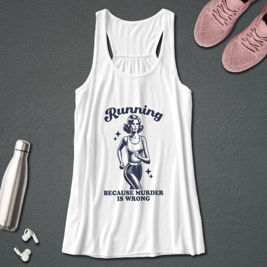 Funny Running Because Murder Is Wrong Retro Tank Top
