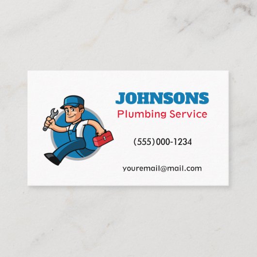 Funny Running Plumber Contractor Plumbing Service Visitenkarte (Vorderseite)