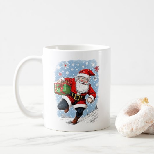 Funny Running Santa Claus Kaffeetasse (Mit Donut)