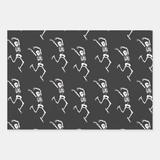 Funny Running Skelett Schwarz-Weiß Halloween Geschenkpapier Set (Vorderseite 3)