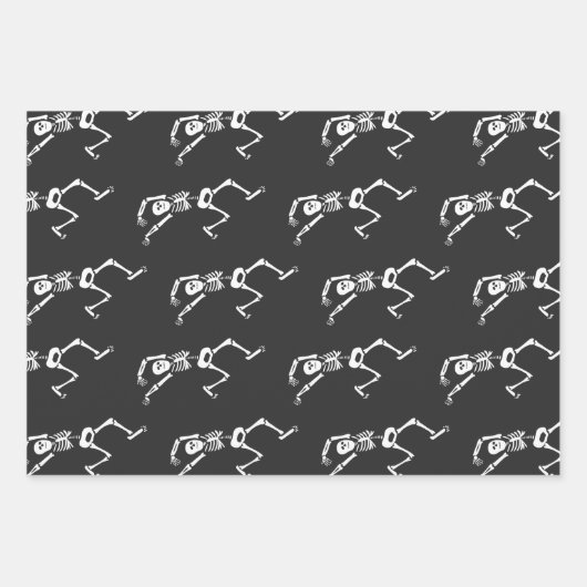 Funny Running Skelett Schwarz-Weiß Halloween Geschenkpapier Set (Vorderseite 2)