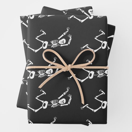 Funny Running Skelett Schwarz-Weiß Halloween Geschenkpapier Set (Beispiel)