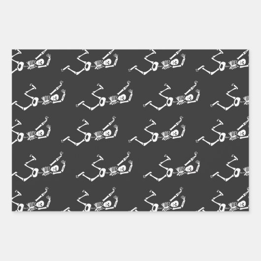 Funny Running Skelett Schwarz-Weiß Halloween Geschenkpapier Set (Vorderseite)