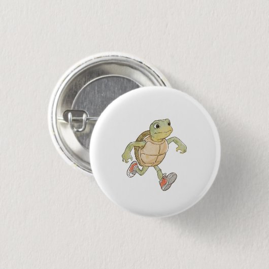 Funny Running Turtle Cartoon Button Badge Pin (Vorne & Hinten)