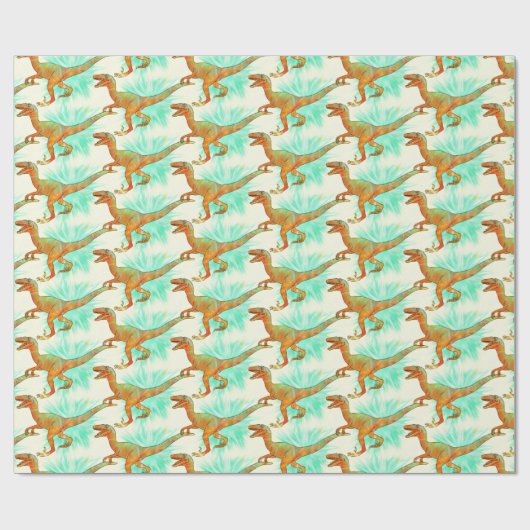 Funny Running Velociraptor Jurassic Dinosaur Art Geschenkpapier (Flach)