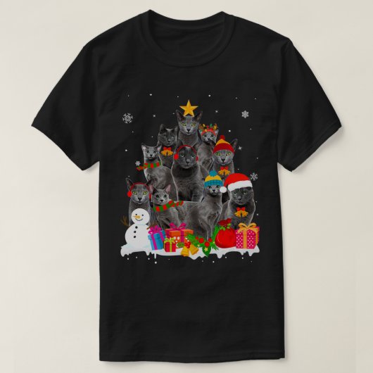 Funny Russian Blue Christmas Tree Pet Cat Lover Gi T-Shirt (Design vorne)