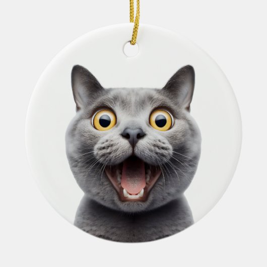 FUNNY RUSSIAN BLUE GRAY CAT ÜBERRASCHTE KATZE KERAMIK ORNAMENT (Vorne)
