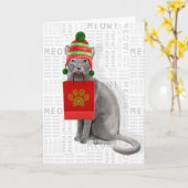 Funny Russian Blue Gray Christmas Cat Karte (Gelbe Blume)