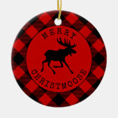 Funny Rustic Merry Christmoose Red Kariert Keramik Ornament (Vorne)