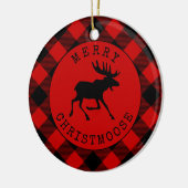 Funny Rustic Merry Christmoose Red Kariert Keramik Ornament (Links)