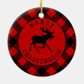 Funny Rustic Merry Christmoose Red Kariert Keramik Ornament (Hinten)
