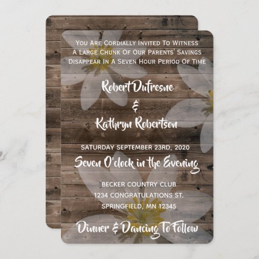 Funny & Rustic Wedding Einladung (Vorne/Hinten)