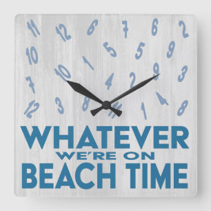 Funny Rustic Wood Beach Time Quadratische Wanduhr