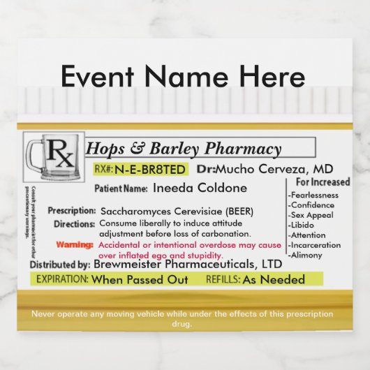 Funny RX Beer Label Bierflaschenetikett (Einzelnes Label)