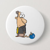 Funny Sad Bowler Charakter mit Bowling Ball Button (Vorderseite)