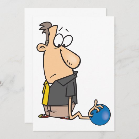 Funny Sad Bowler Charakter mit Bowling Ball Einladung (Vorne/Hinten)