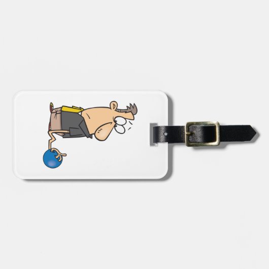 Funny Sad Bowler Charakter mit Bowling Ball Gepäckanhänger (Vorderseite horizontal)