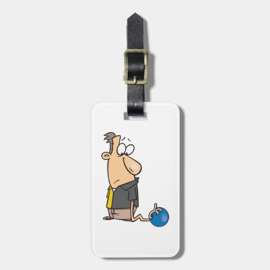 Funny Sad Bowler Charakter mit Bowling Ball Gepäckanhänger (Vorderseite vertikal)