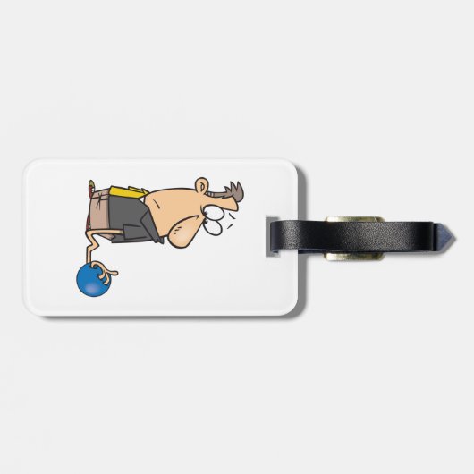 Funny Sad Bowler Charakter mit Bowling Ball Gepäckanhänger (Rückseite horizontal)