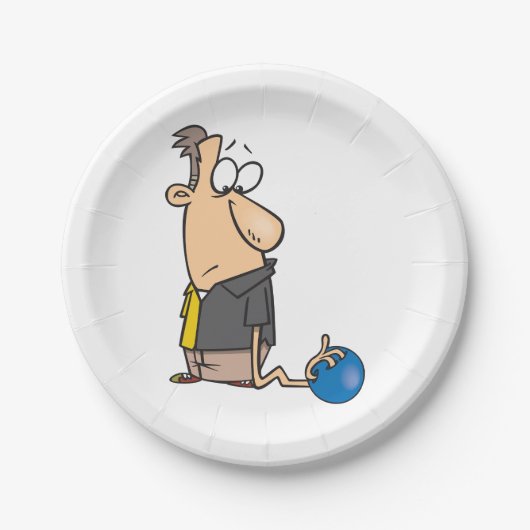 Funny Sad Bowler Charakter mit Bowling Ball Pappteller (Vorderseite)