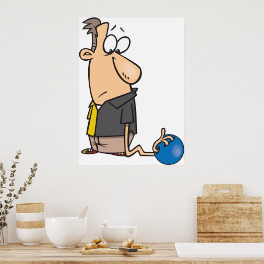 Funny Sad Bowler Charakter mit Bowling Ball Poster (Küche)