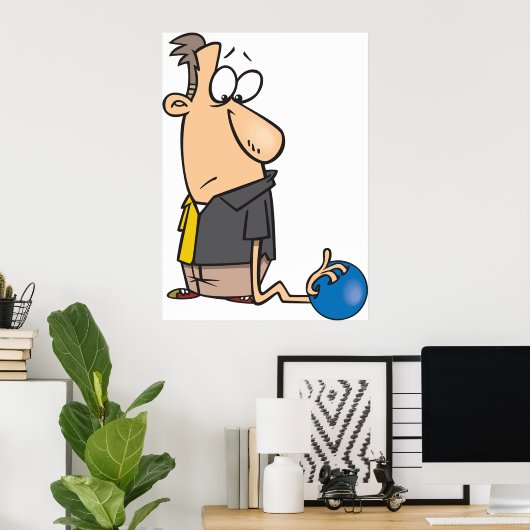 Funny Sad Bowler Charakter mit Bowling Ball Poster (Heimbüro)