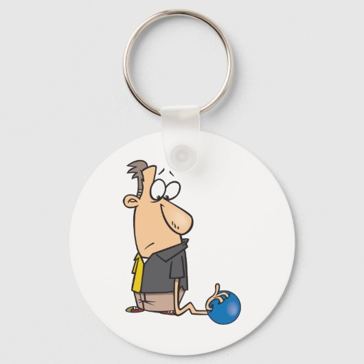 Funny Sad Bowler Charakter mit Bowling Ball Schlüsselanhänger (Vorderseite)