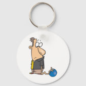 Funny Sad Bowler Charakter mit Bowling Ball Schlüsselanhänger (Rückseite)