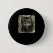 Funny Sad Cat Rauchen Zigarette Meme Lover Sumi-e Button (Vorderseite)