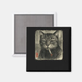 Funny Sad Cat Rauchen Zigarette Meme Lover Sumi-e Magnet (Vorderseite/Rückseite)
