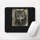 Funny Sad Cat Rauchen Zigarette Meme Lover Sumi-e Mousepad (Mit Mouse)