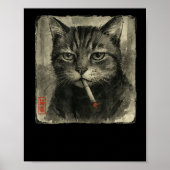 Funny Sad Cat Rauchen Zigarette Meme Lover Sumi-e Poster (Vorne)