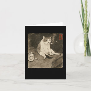 Funny Sad Cat Smoking Meme Sumi-e Japanisch Art Ki Karte