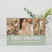 Funny Sage Green Free Drinks Moderne Foto Hochzeit Save The Date (Stehend Vorderseite)