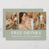 Funny Sage Green Free Drinks Moderne Foto Hochzeit Save The Date (Vorne/Hinten)