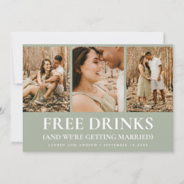 Funny Sage Green Free Drinks Moderne Foto Hochzeit Save The Date