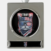 Funny sagt es zu meinem Gesicht Funny Cat Banner-Ornament Silber (Vorderseite)