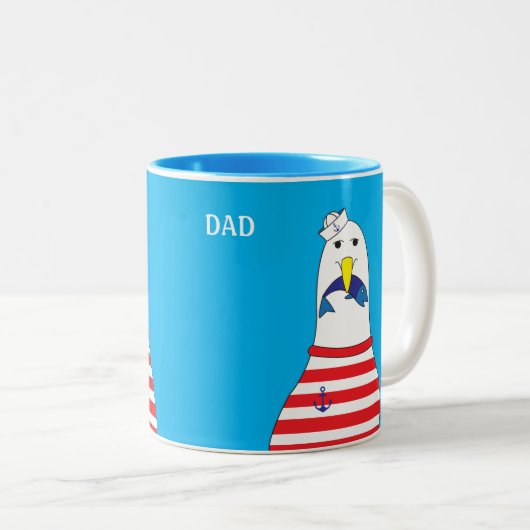Funny Sailor Seagull Bird essen Fisch Segeln Zweifarbige Tasse (VorderseiteRechts)