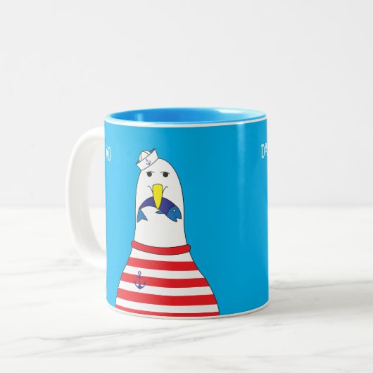Funny Sailor Seagull Bird essen Fisch Segeln Zweifarbige Tasse (Vorderseite Links)