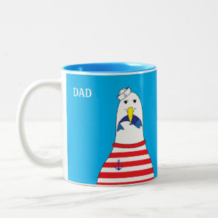 Funny Sailor Seagull Bird essen Fisch Segeln Zweifarbige Tasse