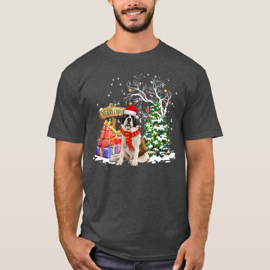 Funny Saint Bernard Santa Christmas Dog Lover T-Shirt (Vorderseite)