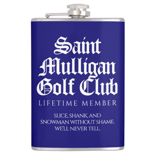 Funny Saint Mulligan Golf Club Lifetime Mitglied Flachmann (Vorderseite)