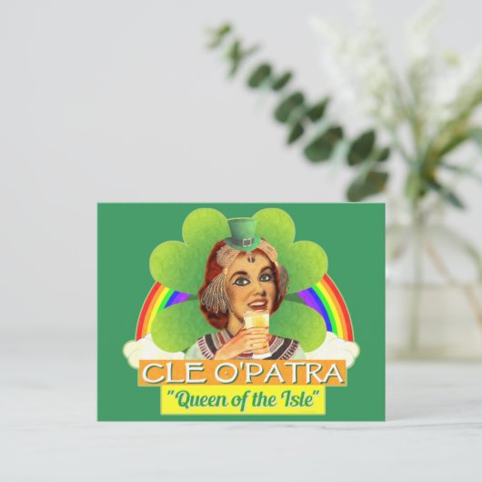 Funny Saint Patrick's Day Cleopatra Pun Irish Postkarte (Stehend Vorderseite)