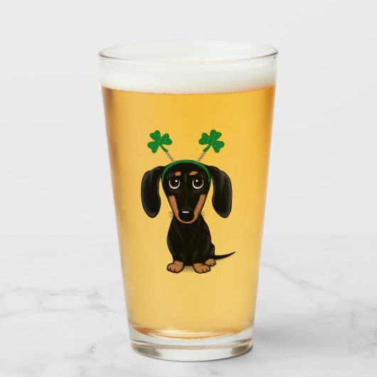 Funny Saint Patrick's Day Hunde Dackel Kleeblatts Glas (Vorne (Gefüllt))