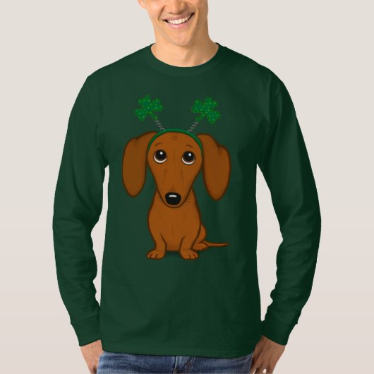 Funny Saint Patrick's Day Hunde Dackel Kleeblatts T-Shirt (Vorderseite)