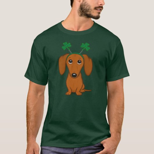 Funny Saint Patrick's Day Hunde Dackel Kleeblatts T-Shirt (Vorderseite)
