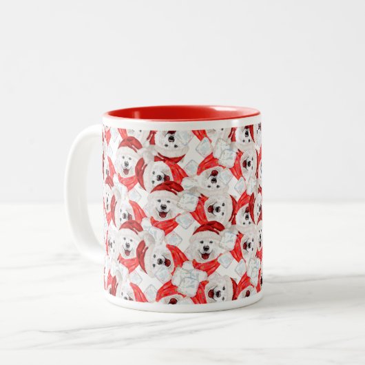 Funny Samoyed Christmas Pattern Zweifarbige Tasse (Vorderseite Links)