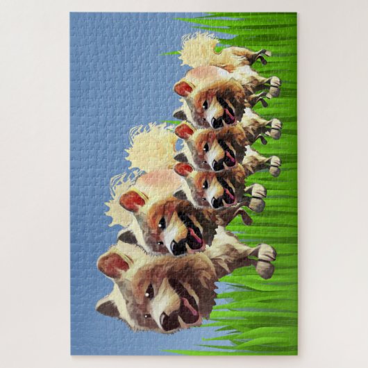 Funny Samoyed Hunde Eltern mit Puzzle (Vertikal)