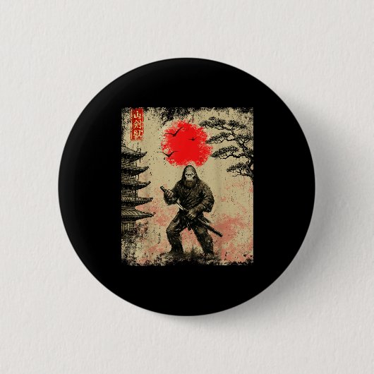 Funny Samurai Bigfoot Japanese Art Graphic Tee Ani Button (Vorderseite)