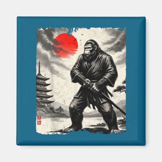 Funny Samurai Bigfoot Japanese Art Graphic Tee Ani Magnet (Vorne)
